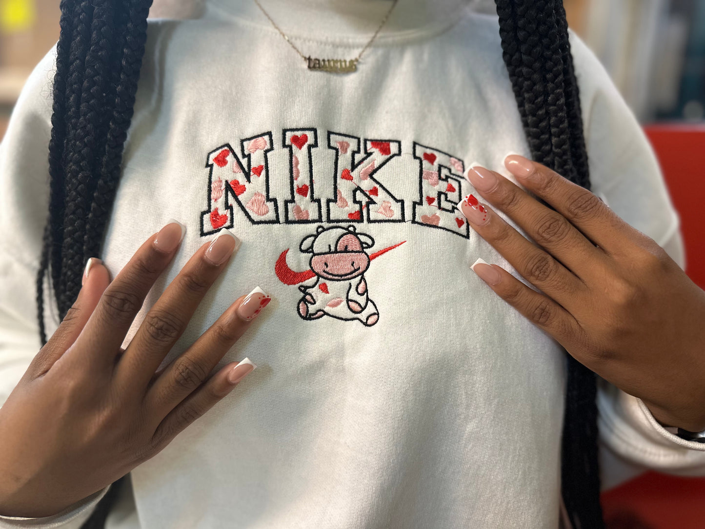 Cow “NIKE” Inspired Embroidery Sweater